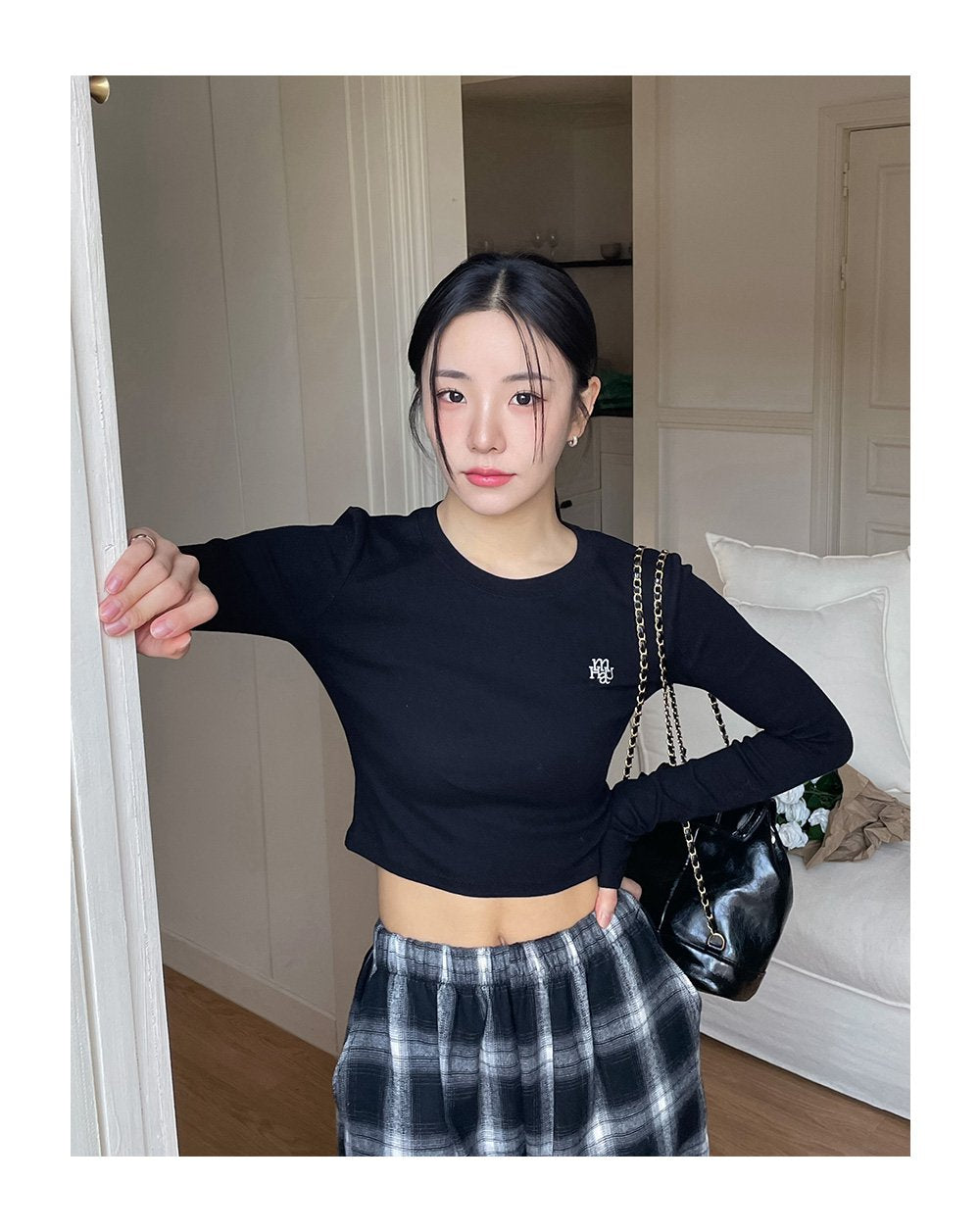 韓國 muahmuah 刺繡LOGO 露臍 長袖T恤  (現貨+預購)