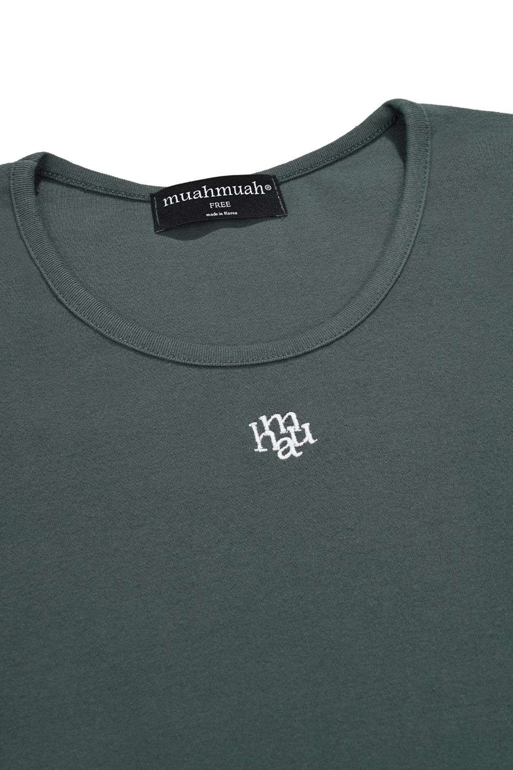 韓國 muahmuah  刺繡LOGO  U領彈力棉 長袖T恤  (現貨+預購)