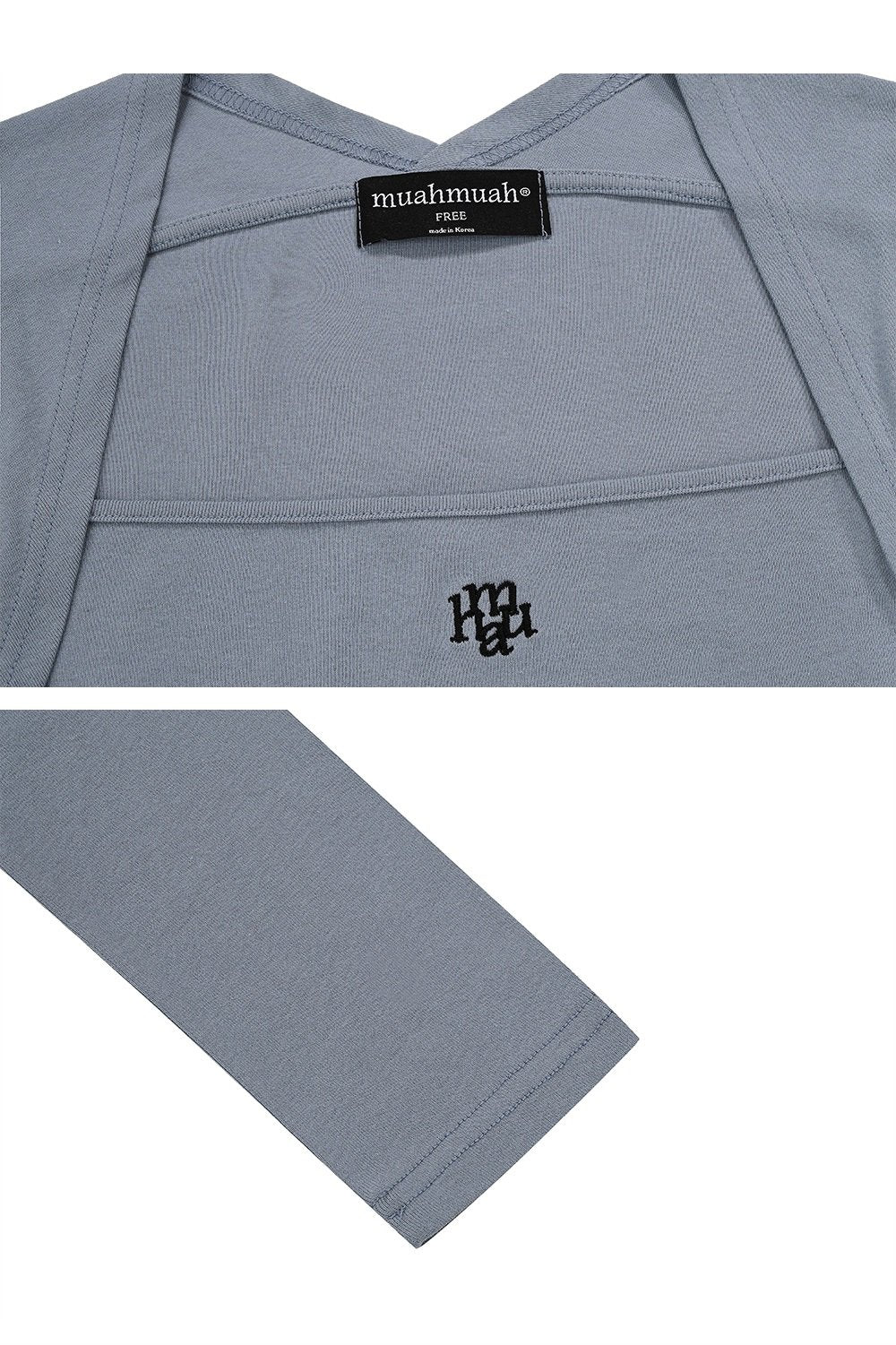 韓國 muahmuah 刺繡LOGO削肩設計短版 長袖T恤  (現貨+預購)