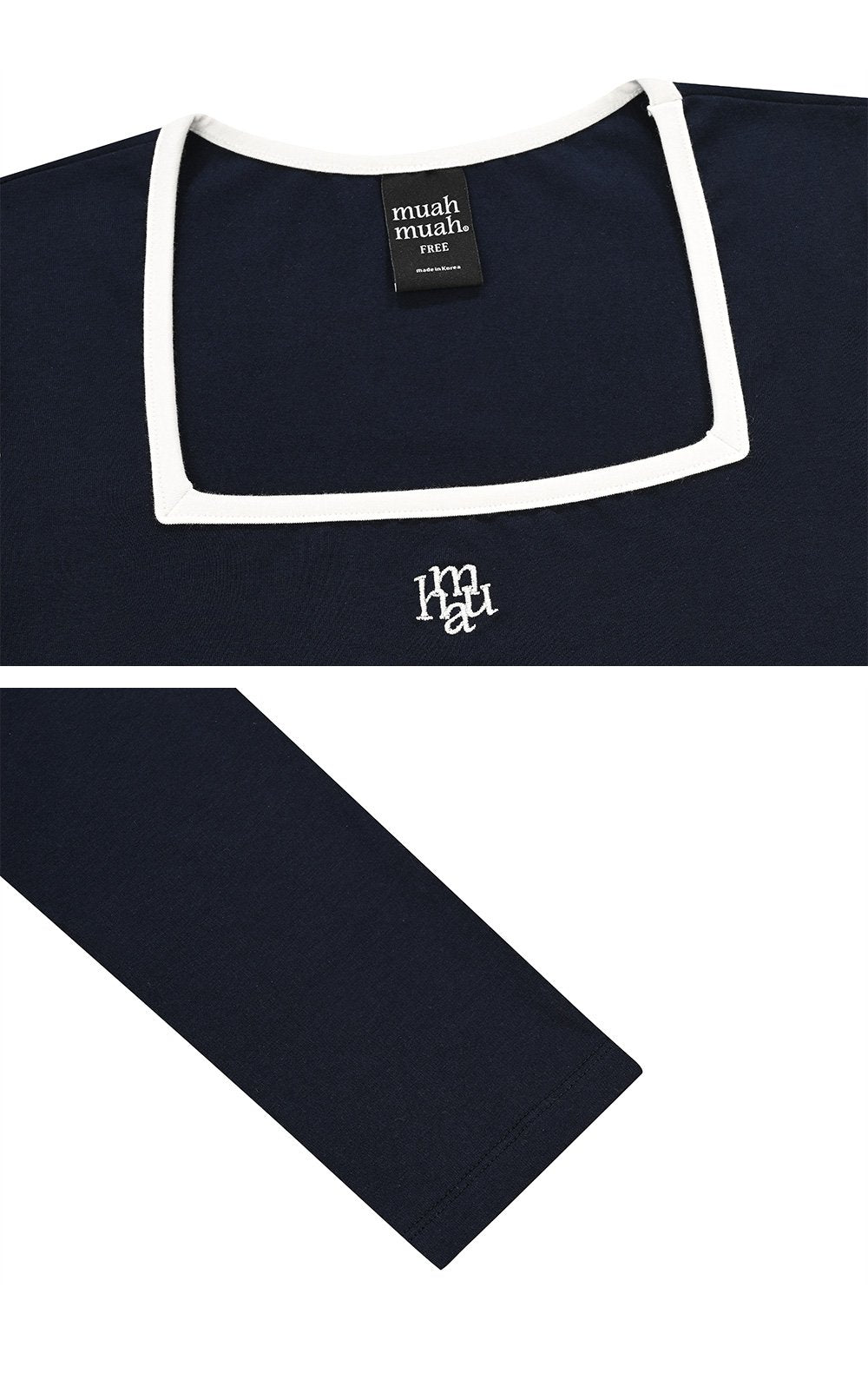 韓國 muahmuah 刺繡LOGO 方形領子  配色 長袖T恤  (現貨+預購)