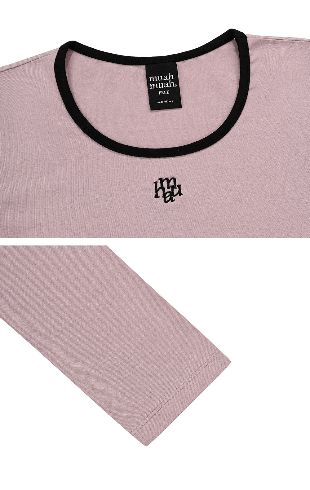 韓國 muahmuah 刺繡LOGO 圓領 配色 長袖T恤  (現貨+預購)