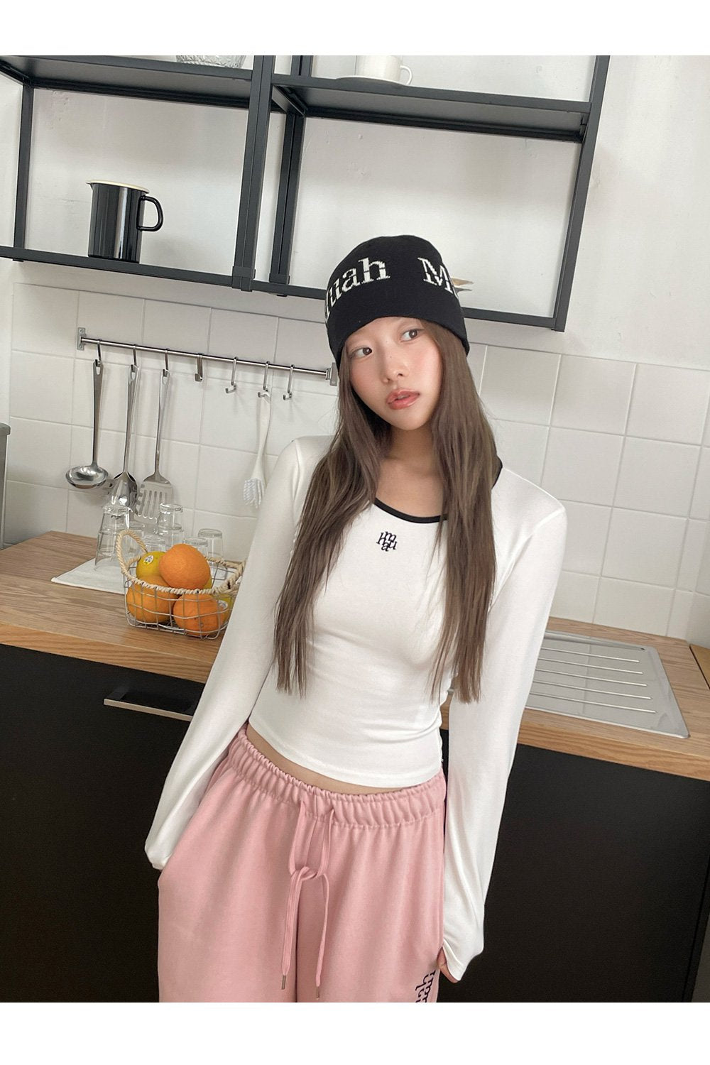 韓國 muahmuah 刺繡LOGO 圓領 配色 長袖T恤  (現貨+預購)