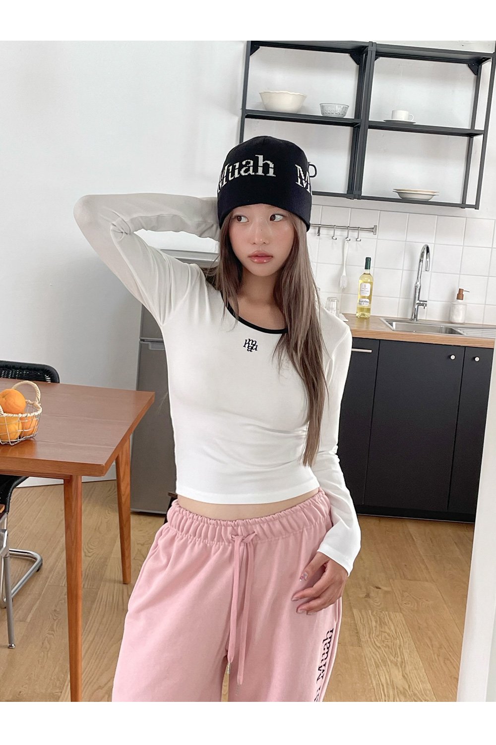 韓國 muahmuah 刺繡LOGO 圓領 配色 長袖T恤  (現貨+預購)