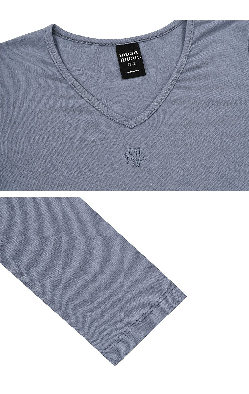 韓國 muahmuah 刺繡LOGO縫線  V領  長袖T恤  (現貨+預購)