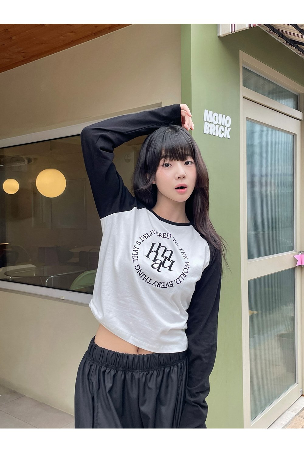 韓國 muahmuah LOGO縫線美式休閒薄長袖T恤 (現貨+預購)