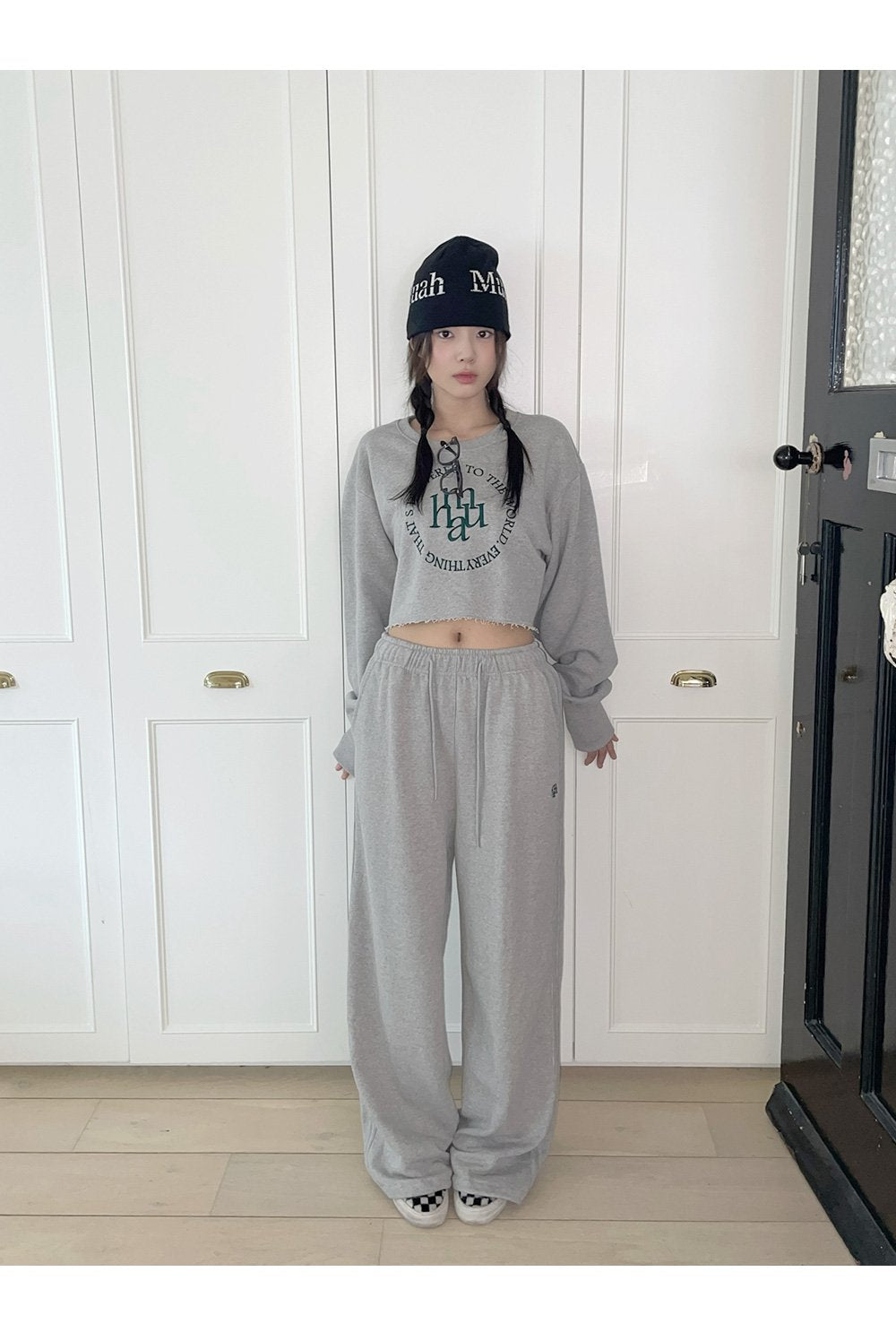 韓國 muahmuah {SET} 短身 長袖T恤  寬腿褲子 套裝 (現貨+預購)