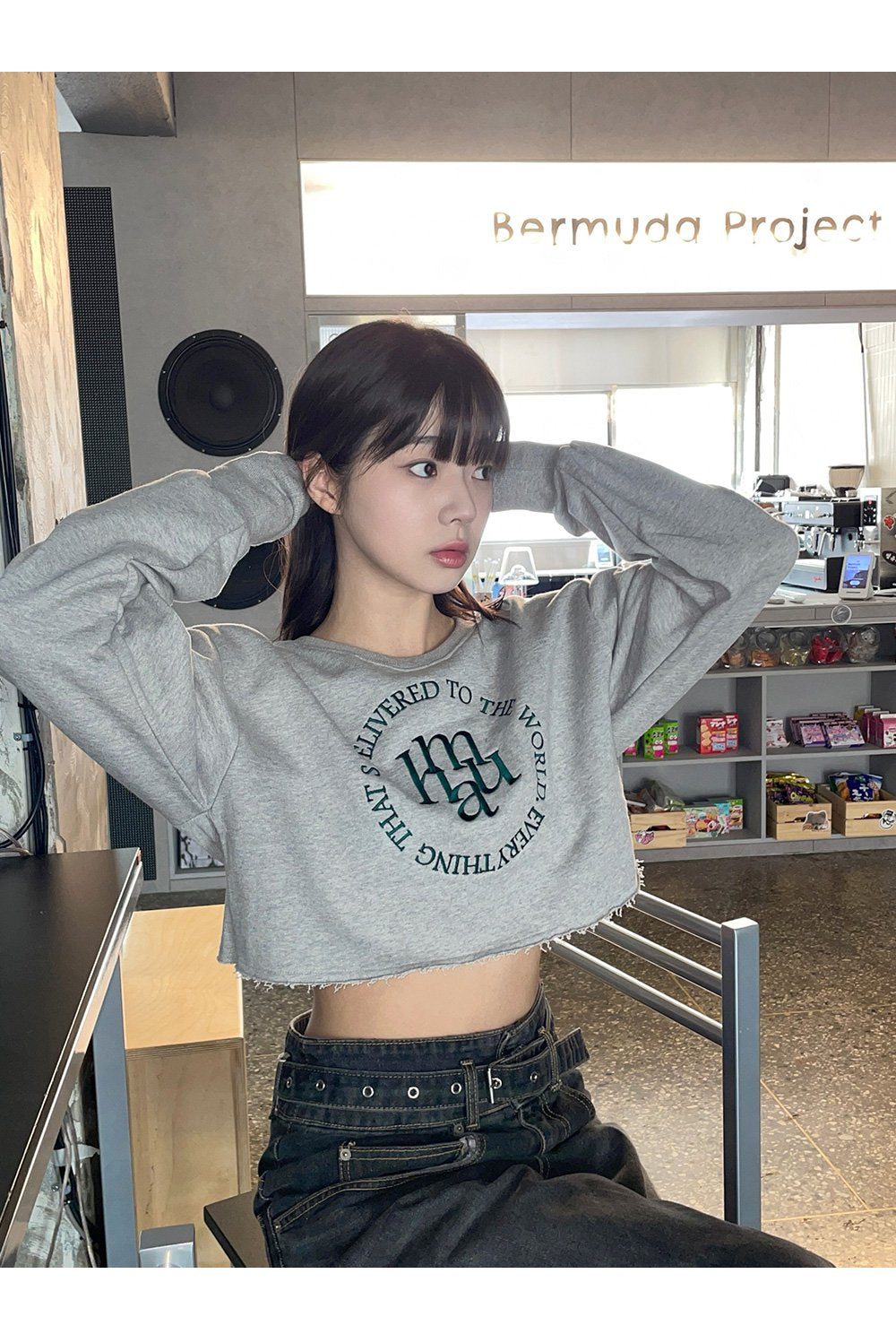 韓國 muahmuah 新款LOGO縫線  短版長袖T恤  (現貨+預購)