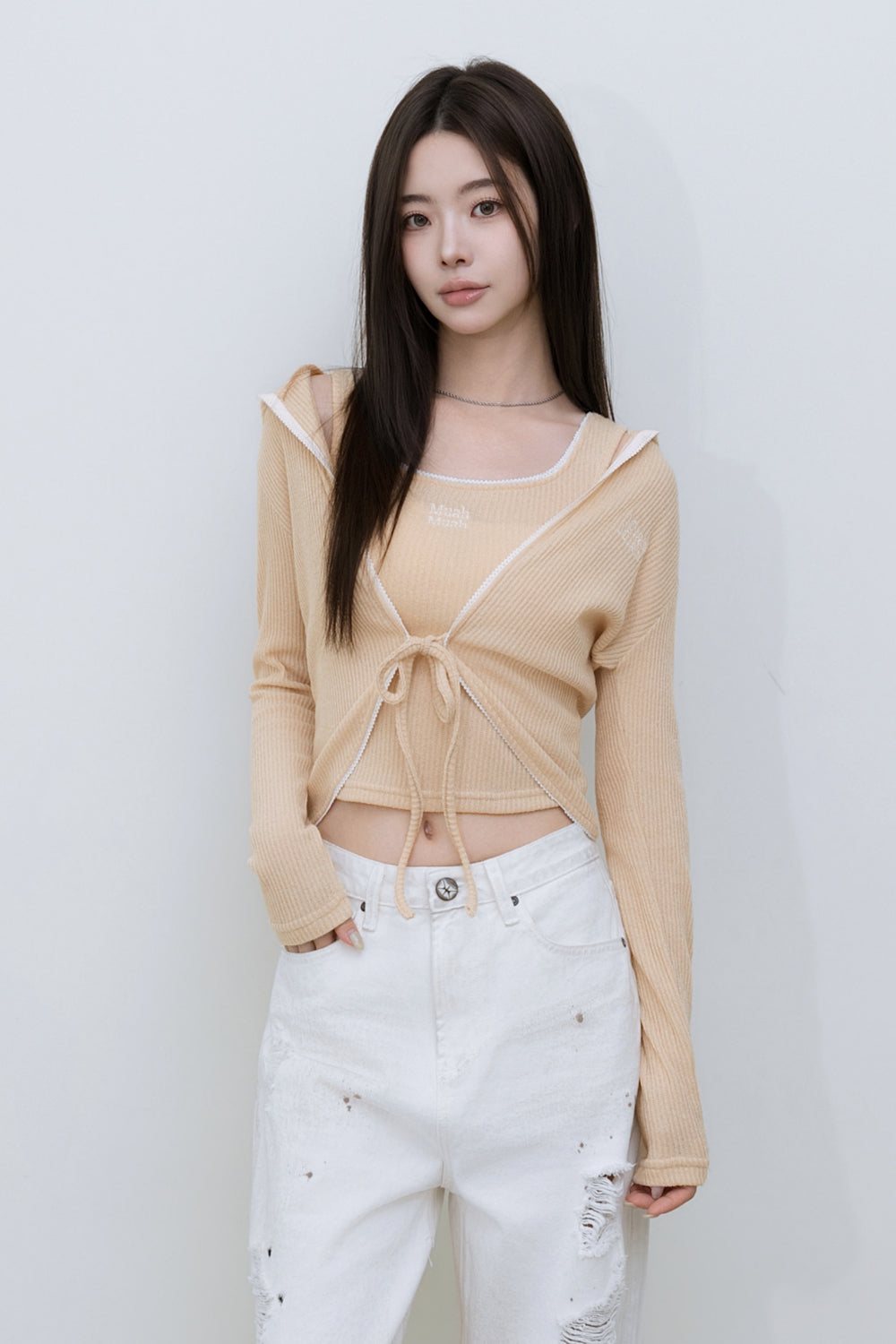 🆕新品上架【梨花娘】💜 韓國 MUAH MUAH|甜辣蕾絲綁帶針織兩件式套裝(2色)