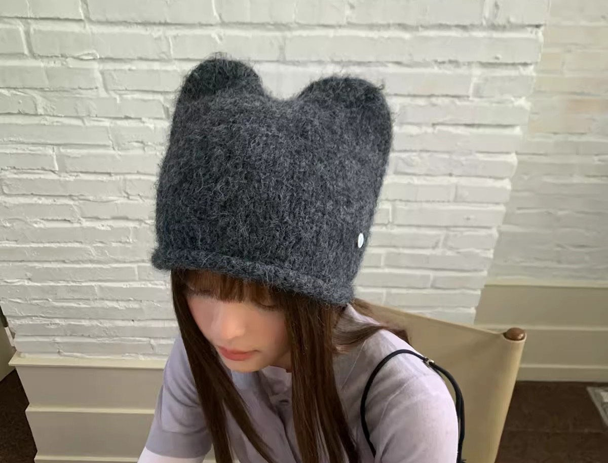 🆕新品上架💖【梨花瑪雅】💕韓系圓頂貓耳朵保暖貝殼釦毛線帽(6色)