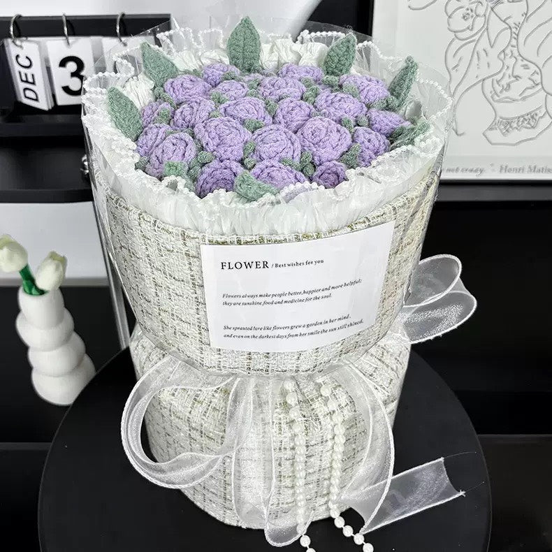 🆕新品上架【梨花瑪雅】💖絕美手工針織毛線葡萄紫色玫瑰花束(須等製作期約7~14天)閨蜜禮物,情人禮物,生日禮物