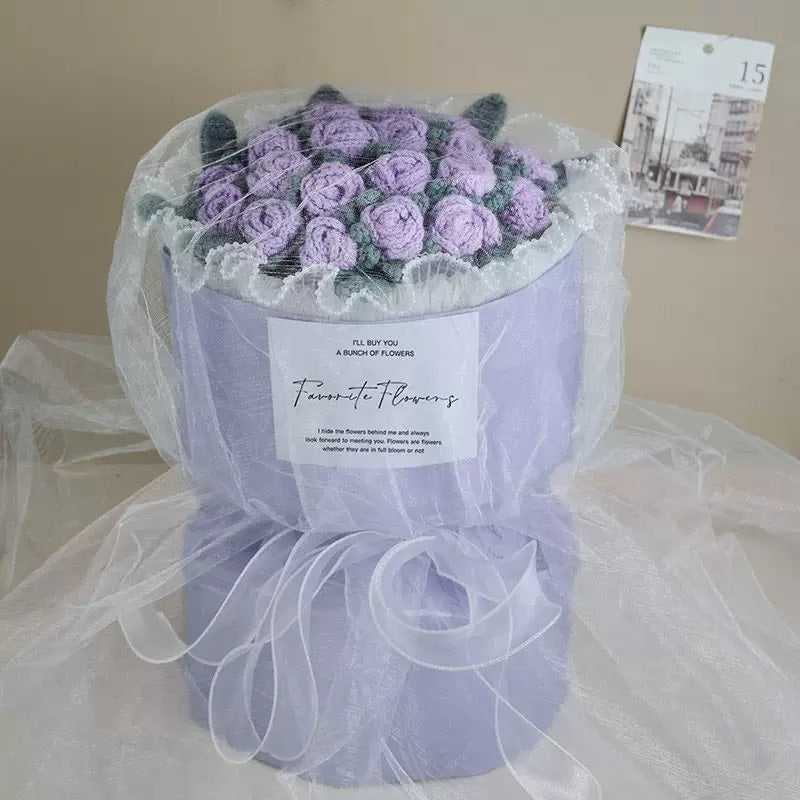 🆕新品上架【梨花瑪雅】💖絕美手工針織毛線葡萄紫色玫瑰花束(須等製作期約7~14天)閨蜜禮物,情人禮物,生日禮物