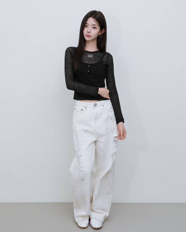 🆕新品上架【梨花娘】💜 韓國 MUAH MUAH|微透疊穿感針織TEE(2色)