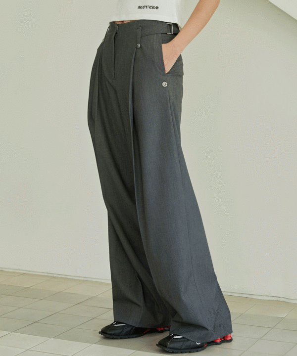 韓國 ACOVER  寬版側縫摺西裝長褲 (現貨+預購)