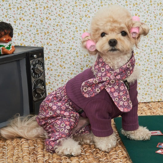 韓國新品上架【梨花娘】🐾BAILEY 🐶秋冬新品 復古花朵圖保暖舒適圍脖針織寵物毛衣(2色)