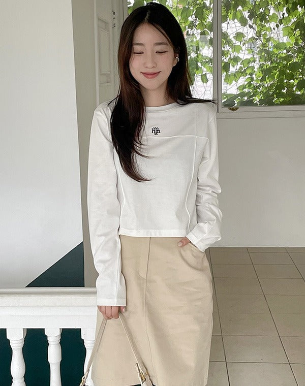 韓國 muahmuah 刺繡LOGO 立體線條 薄長袖T恤  (現貨)