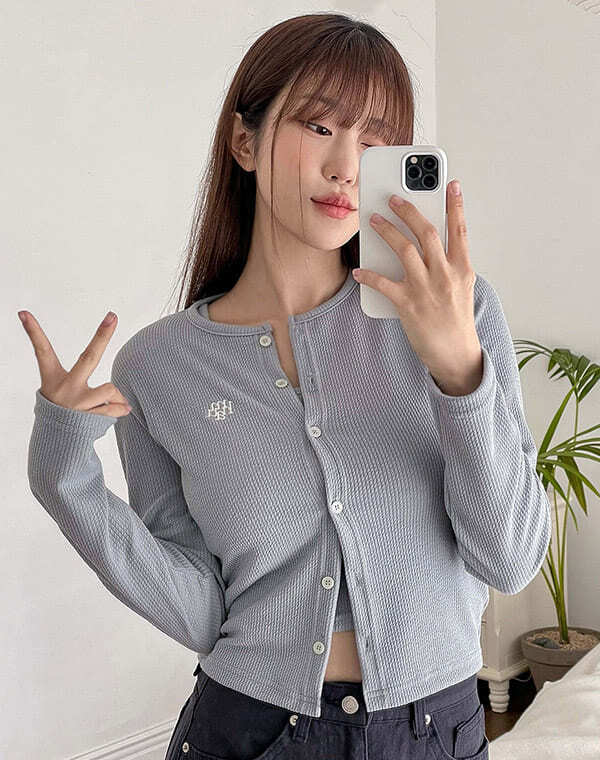 韓國 muahmuah {SET} 刺繡LOGO 修身款 針織開衫外套  (現貨+預購)