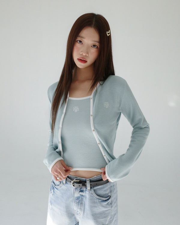 💖韓國暢銷品牌MUAHMUAH 🆕新品上架 撞色經典標誌刺繡兩件式短版罩衫上衣(3色)