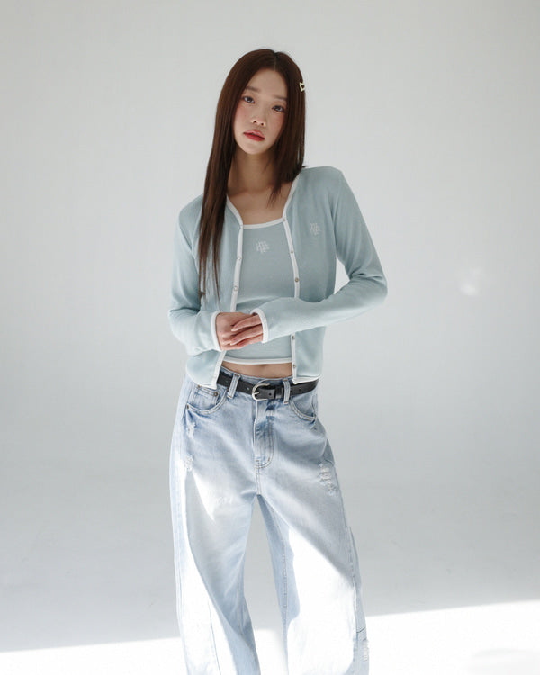 💖韓國暢銷品牌MUAHMUAH 🆕新品上架 撞色經典標誌刺繡兩件式短版罩衫上衣(3色)