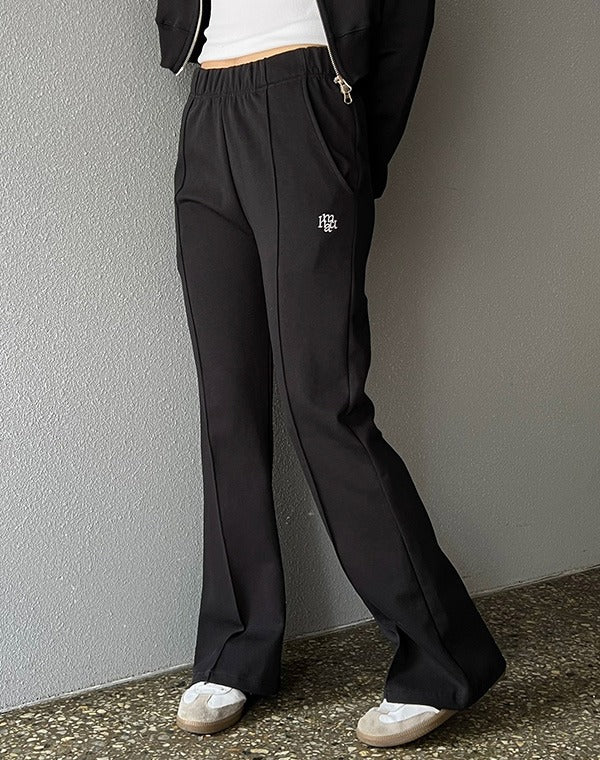 韓國 muahmuah 刺繡LOGO 線條修身棉質小喇叭褲  (現貨+預購)