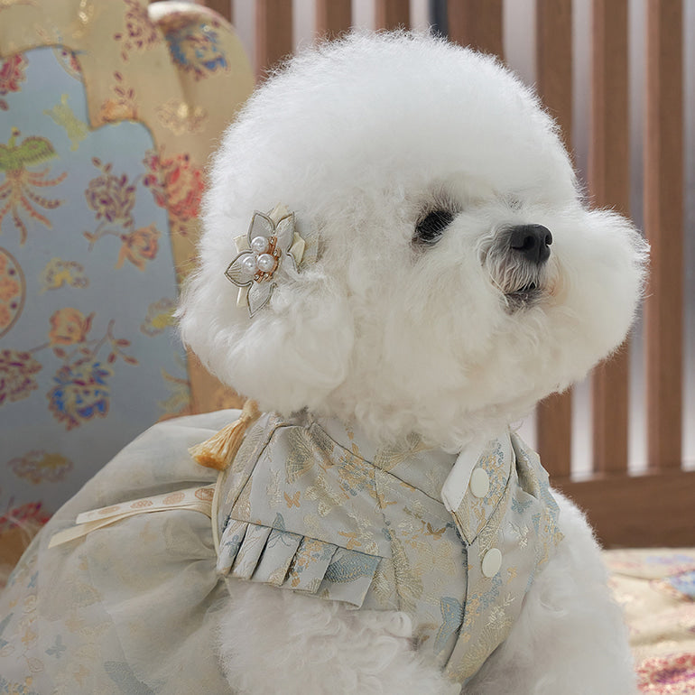 韓國新品上架【梨花娘】🐾BAILEY 🐶甜美韓服公主花漾珍珠寵物髮夾(2色)