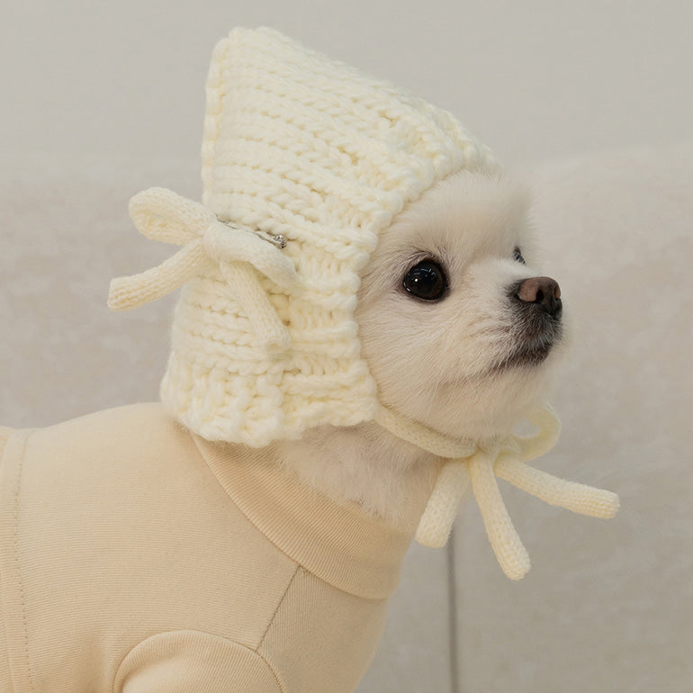 💕【梨花娘】韓國BAILEY❄️北歐雪夜針織保暖蝴蝶結安全別針綁帶寵物保暖帽(5色)