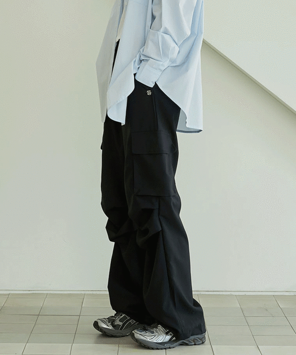 韓國 ACOVER  寬鬆墜感工裝腰綁繩休閒褲 (現貨+預購)