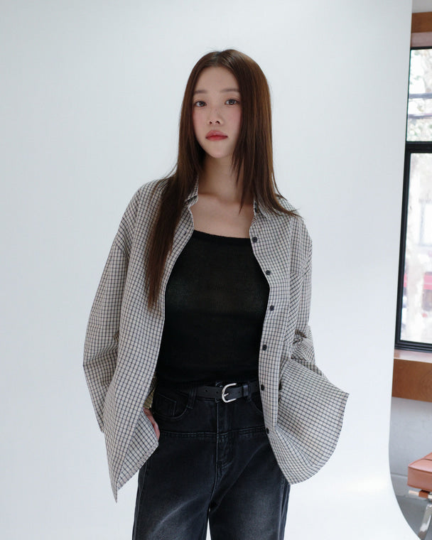 💖韓國暢銷品牌MUAHMUAH 💕新品上市 男友風休閒寬鬆細格紋襯衫(2色)