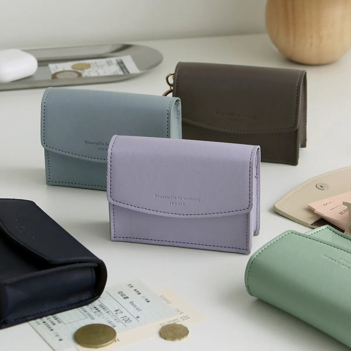 新品上架【梨花娘】ICONIC韓國Journey 防潑水可掛釦鑰匙圈六色卡片復古小方包💕