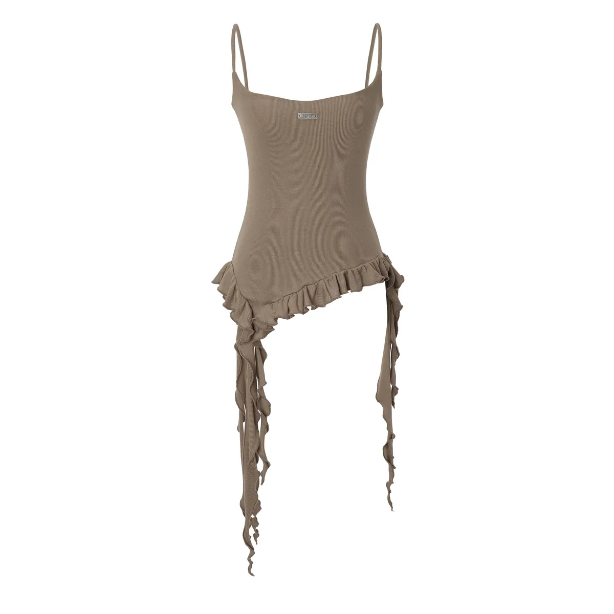 💖韓國暢銷品牌KHAKIPOINT🆕新品上架 甜酷系金屬標下擺不對稱荷葉邊細肩帶上衣(3色)