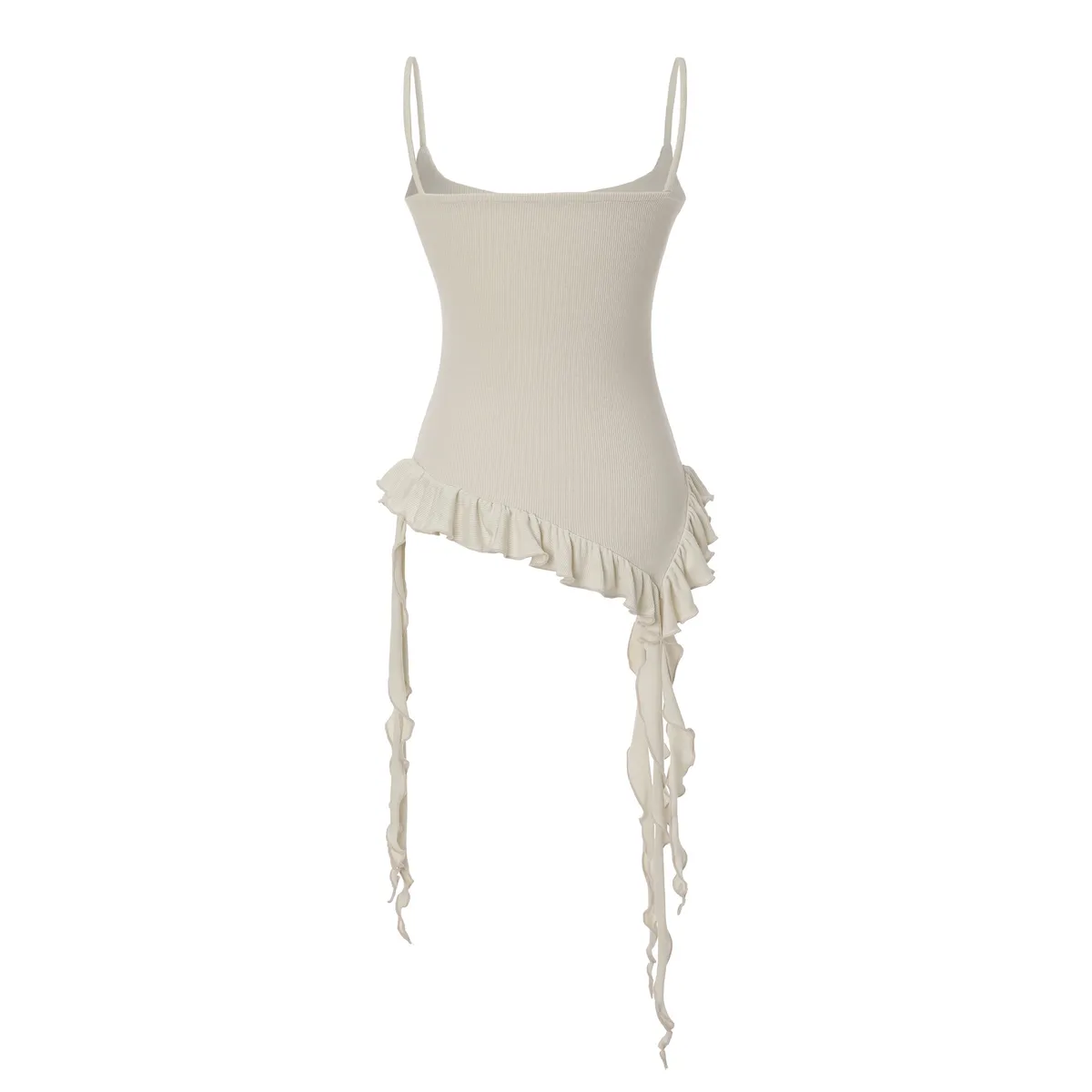 💖韓國暢銷品牌KHAKIPOINT🆕新品上架 甜酷系金屬標下擺不對稱荷葉邊細肩帶上衣(3色)