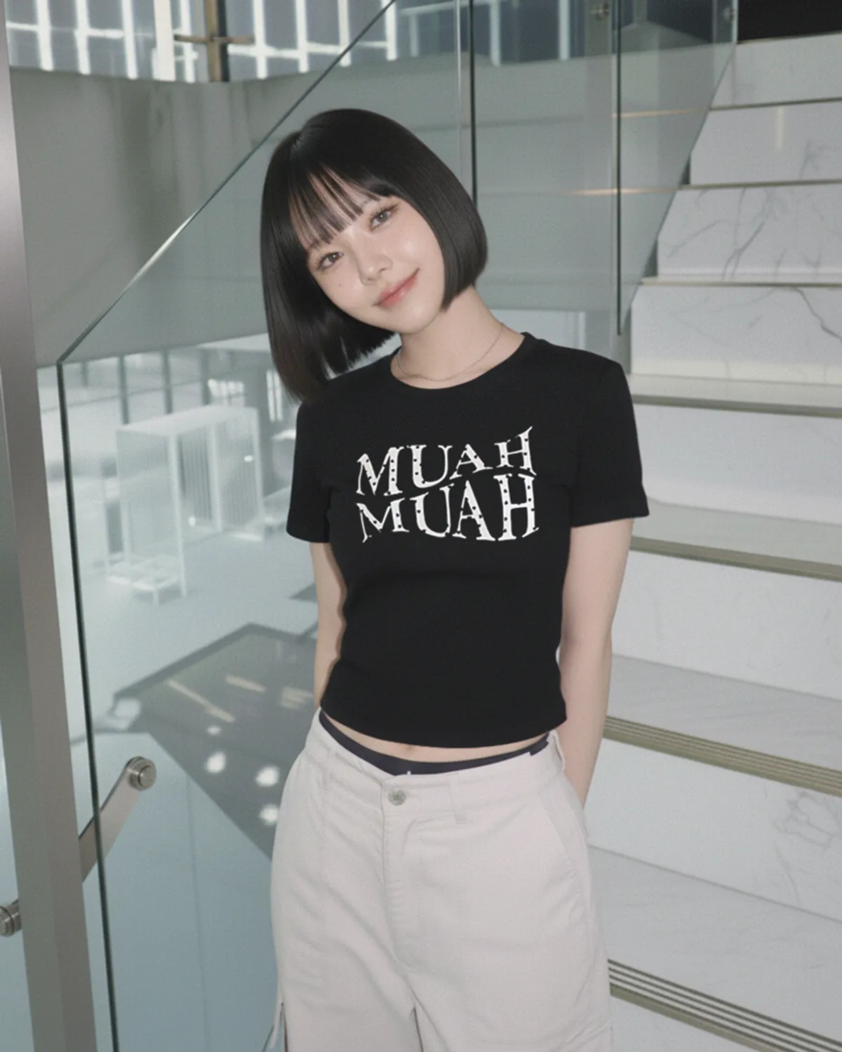 🆕新品上架【梨花娘】💗 韓國 MUAH MUAH 甜酷顯瘦!愛心刺繡柔膚短版修身棉質T恤(4色)