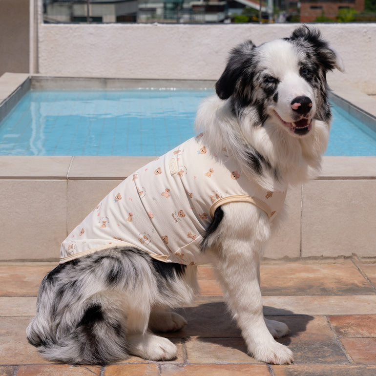 韓國BAILEY💖【梨花娘】夏日必備冰絲涼感防蟲罩滿版小熊圖案寵物連身衣(帽子另購3色)