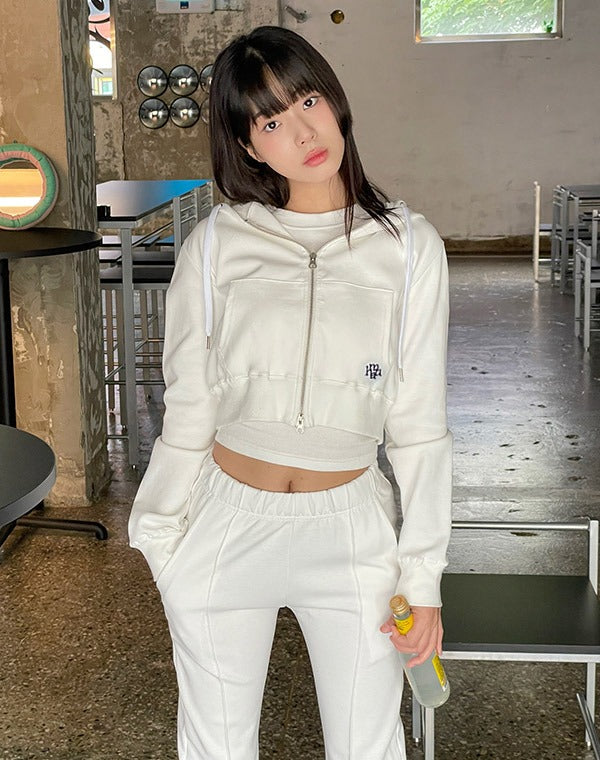 韓國 muahmuah  刺繡LOGO  棉質短版連帽子拉鍊外套 (現貨+預購)