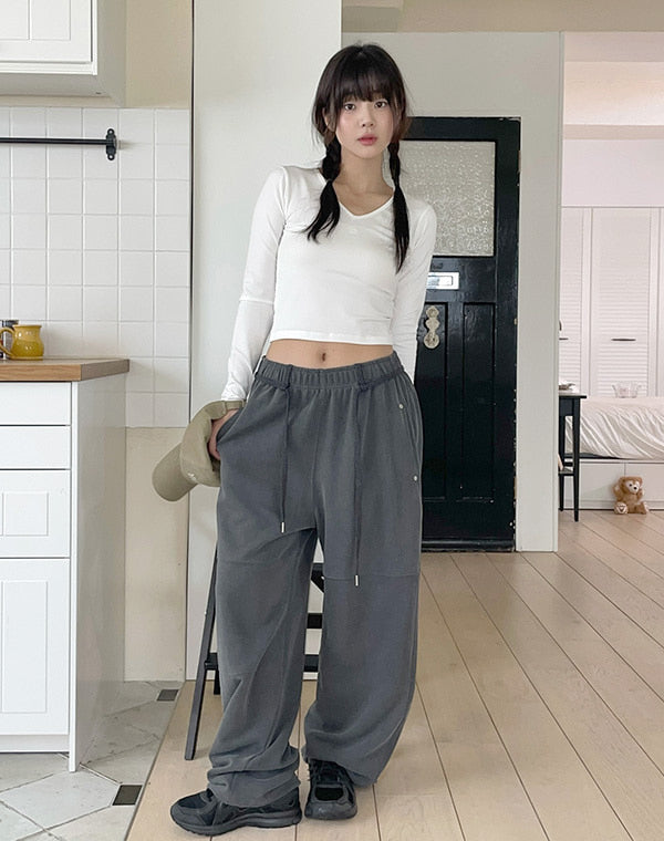 韓國 muahmuah 刺繡LOGO縫線  V領  長袖T恤  (現貨+預購)