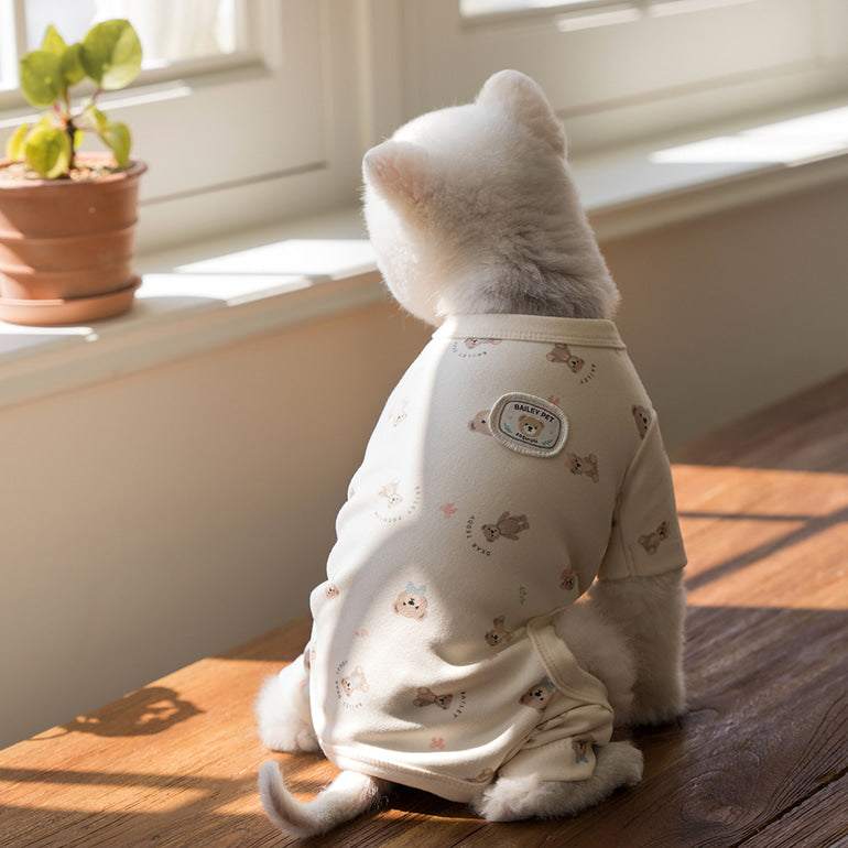 韓國新品上架【梨花娘】🐾BAILEY 🐶秋冬新品 滿版小熊圖案舒適寵物連身衣(3色)