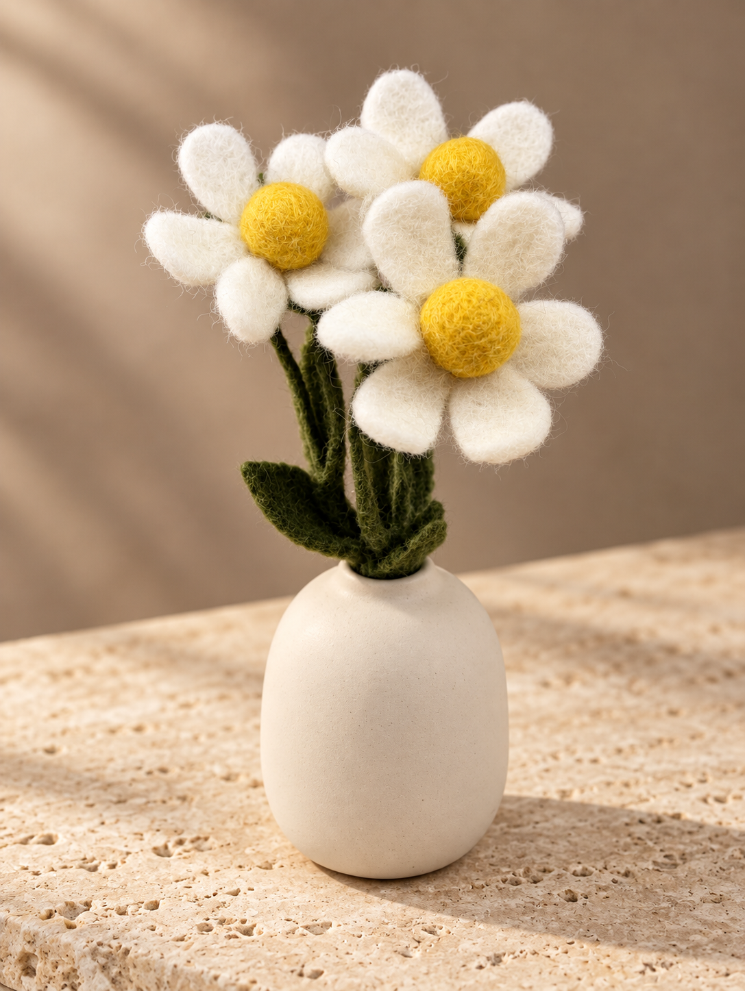 新品上架【梨花娘】🌼 LIHUA MAYA|暖陽小雛菊・高級純羊毛手作花|花梗可彎曲・五朵組