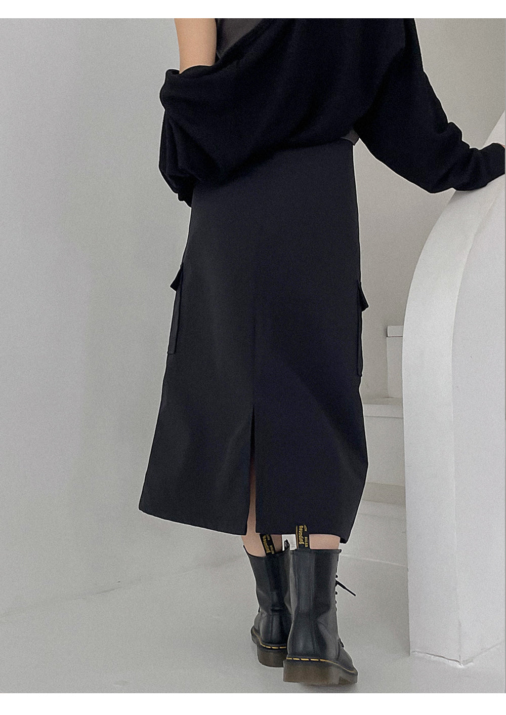 韓國 ACOVER 尼龍款 大口袋後開叉長裙 (現貨+預購)