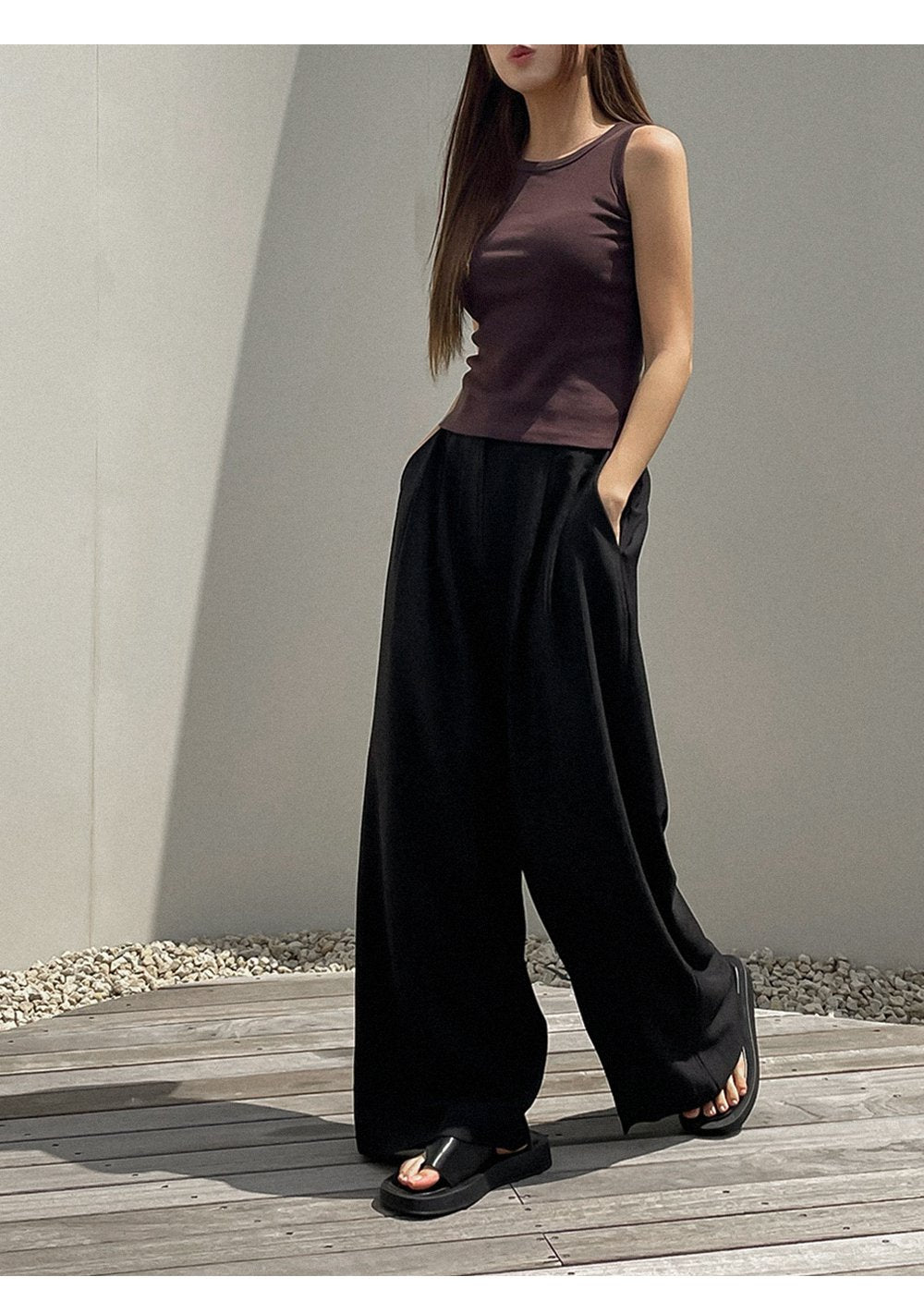 韓國 ACOVER 輕薄款細褶隱藏鬆緊帶 寬鬆褲  (現貨+預購)