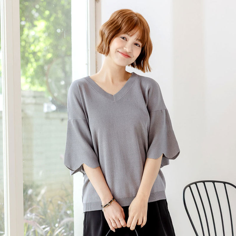 🆕新品上架【梨花瑪雅】實拍選品小香風薄款微喇花瓣袖薄款針織上衣