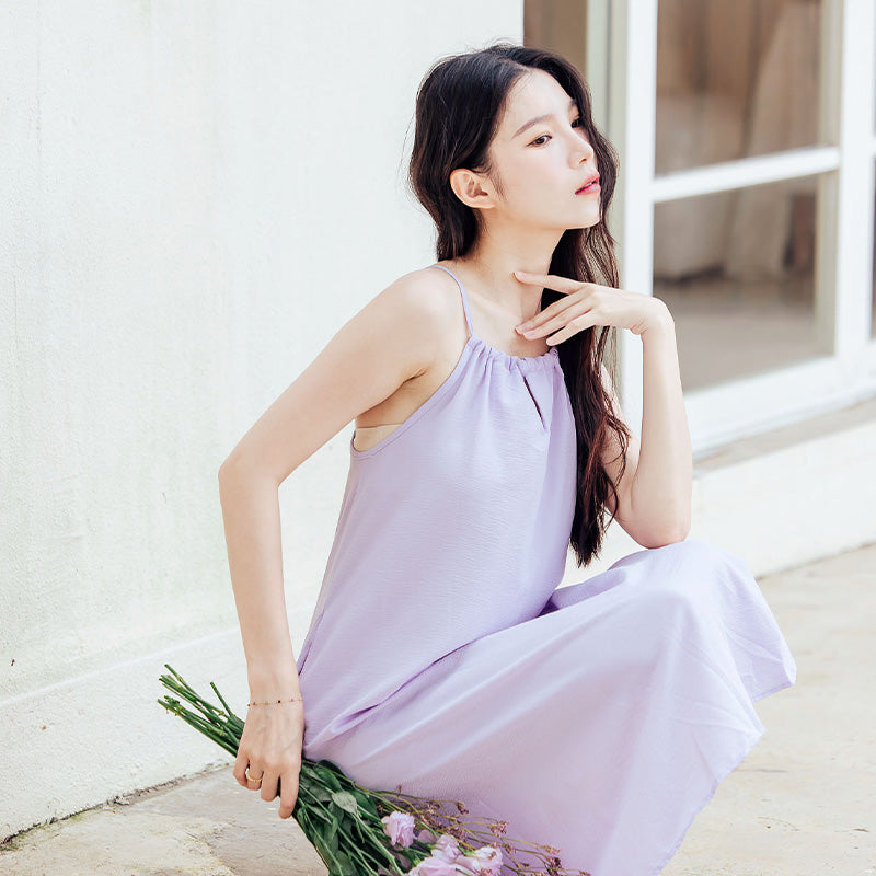 🆕新品上架【梨花瑪雅】實拍選品法式溫柔紫色綁帶A字寬鬆顯瘦長洋裝