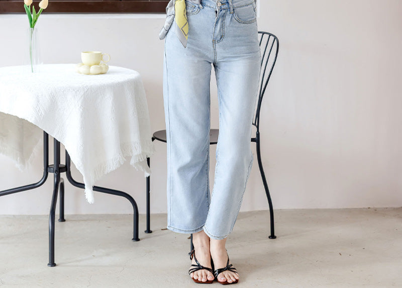 🆕新品上架【梨花瑪雅】 選品實拍💕絕美百搭淺色夏季薄款直筒高腰涼感冰絲牛仔長褲