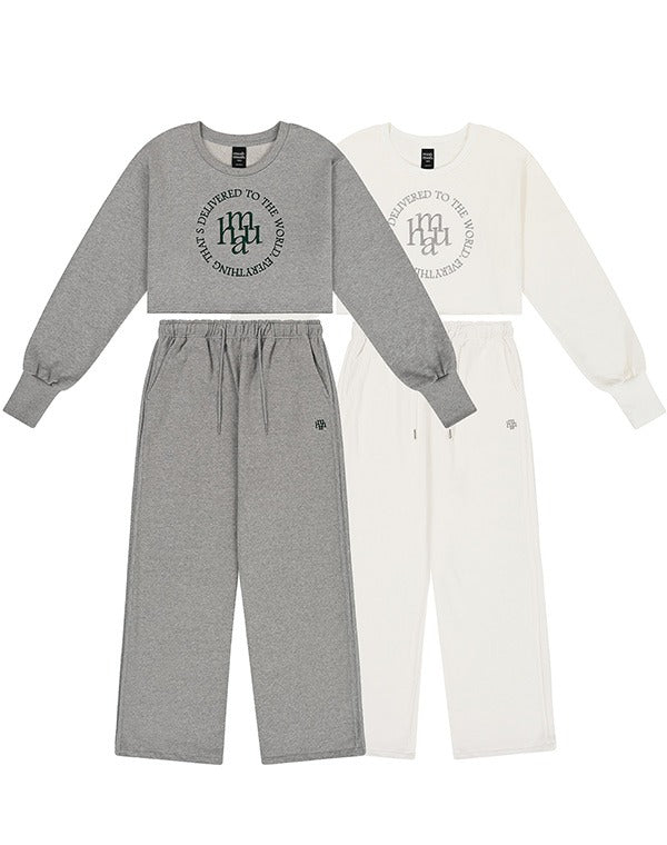 韓國 muahmuah {SET} 短身 長袖T恤  寬腿褲子 套裝 (現貨+預購)