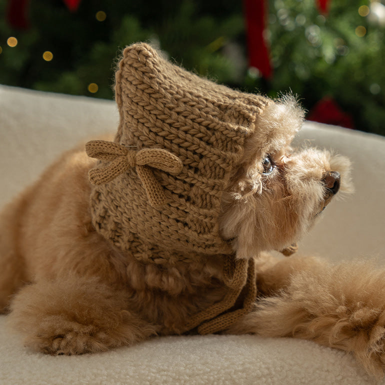 💕【梨花娘】韓國BAILEY❄️北歐雪夜針織保暖蝴蝶結安全別針綁帶寵物保暖帽(5色)