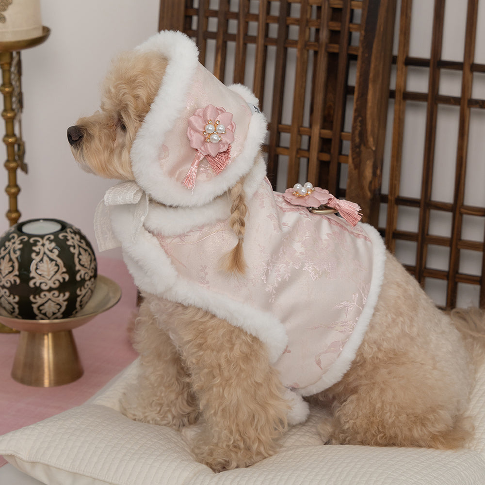 【梨花娘】🐾BAILEY 🐶韓國雪花保暖鋪棉寵物宮廷刺繡棉背心(可另購耳罩(3色))