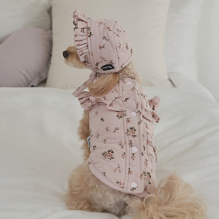 韓國新品上架【梨花娘】🐾BAILEY 🐶秋冬新品 親膚保暖純棉荷葉邊復古小碎花寵物服飾(2色)