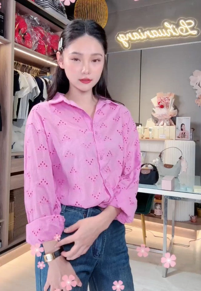 🆕新品上架【梨花瑪雅】秋天新款絕美布蕾絲緹花開扣襯衫(3色)🤞