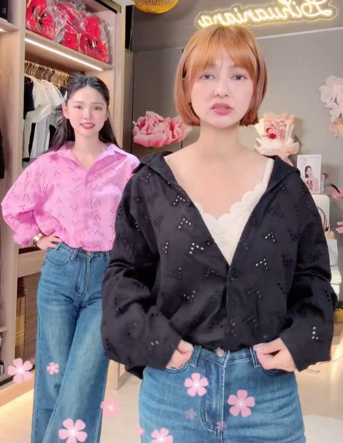 🆕新品上架【梨花瑪雅】秋天新款絕美布蕾絲緹花開扣襯衫(3色)🤞