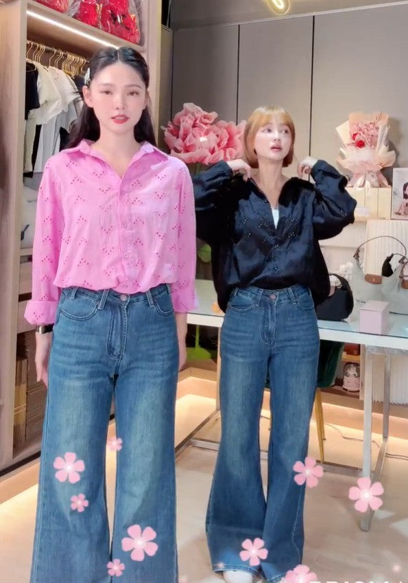 🆕新品上架【梨花瑪雅】🍂秋天新款高腰修身顯瘦微喇叭牛仔長褲