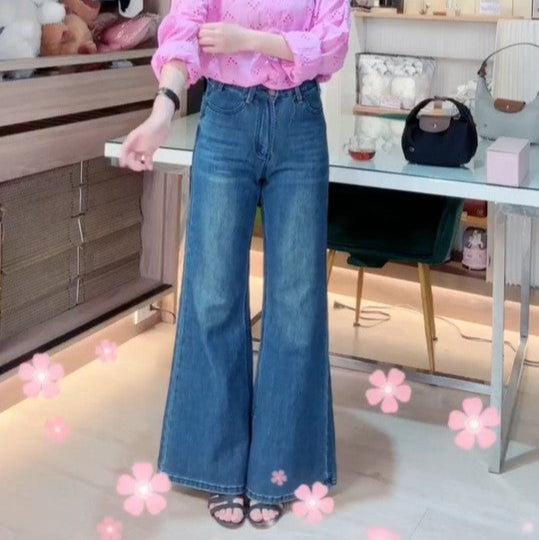 🆕新品上架【梨花瑪雅】🍂秋天新款高腰修身顯瘦微喇叭牛仔長褲