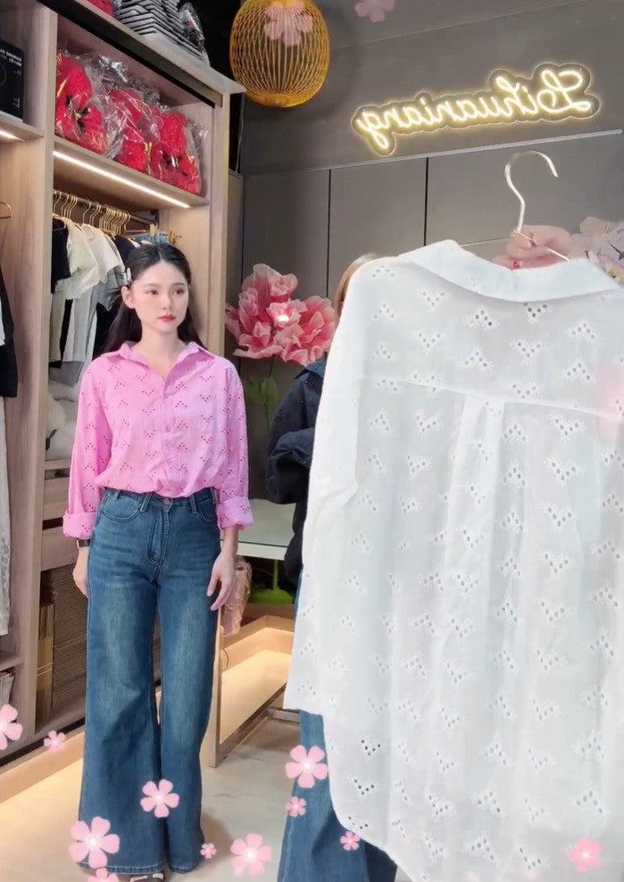 🆕新品上架【梨花瑪雅】秋天新款絕美布蕾絲緹花開扣襯衫(3色)🤞